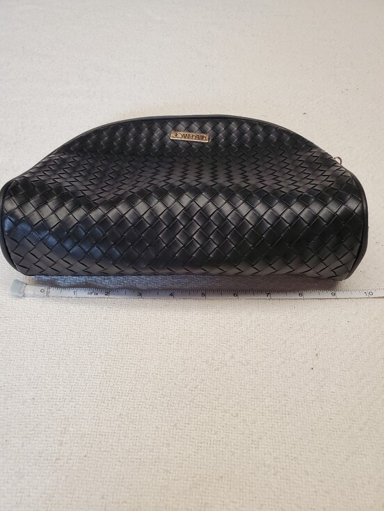 Joan & David Handbags - Joan & David Black Woven Cosmetic Bag Clutch Pouch Gold Zip Makeup Case